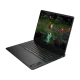 HP OMEN Slim Gaming 16-an0017nt siyah oyuncu laptop; oyun sahnesi ekranında, şık açılı görünüm.
