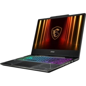 MSI Cyborg 15 B13WEKG-613XTR012 siyah oyuncu laptop, RGB klavye ve ejder arması ekranıyla açık konumda.