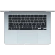 Apple MacBook Air M4 15.3 inç açık mavi laptop, üstten görünümde geniş touchpad ve Türkçe Q klavye detaylı