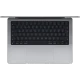 Apple MacBook Pro M2 Pro 12CPU 19GPU 14.2 inç gri laptop, üstten görünüm klavye ve geniş trackpad detayı