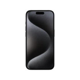 Apple iPhone 15 Pro Siyah Titanyum akıllı telefonun önden görünümü, tam ekran tasarım ve Dynamic Island detaylı