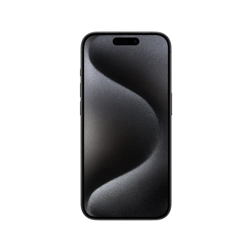 Apple iPhone 15 Pro Siyah Titanyum akıllı telefonun önden görünümü, tam ekran tasarım ve Dynamic Island detaylı