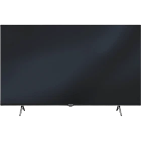 Grundig 55 GHU 7505 B Ultra HD 4K LED televizyon, siyah ekranı ve ayaklarıyla önden görünüm