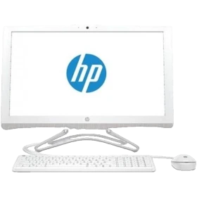 HP 24-e009nt 2MS19EA masaüstü bilgisayar, beyaz ekran, klavye ve fareyle önden görünüm