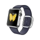 Apple Watch 38 mm gümüş paslanmaz çelik kasa, gece mavisi kayış ve modern tokalı akıllı saat