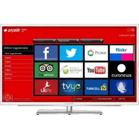 Arçelik A55-LW-9377 Full HD FHD LED TV, akıllı uygulamalar menüsü açıkken önden görünüm