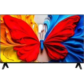 TCL 32S5K Full HD LED televizyon ekranda canlı renkli kelebek desenleriyle, genel siyah tasarım