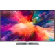 Vestel 65UD9650 Ultra HD 4K LED televizyon, renkli ekranı ve gümüş ayaklı tasarımıyla önden görünür