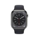 Apple Watch Series 8 Cellular 45 mm siyah paslanmaz çelik kasalı, spor kordonlu akıllı saat