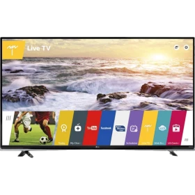 LG 55UF850V Ultra HD 4K LED televizyon vitrin görünümü, canlı manzara ve uygulama arayüzü ekranı