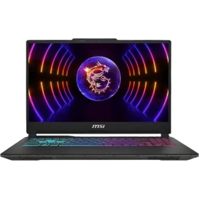MSI Cyborg 15 A13VEA23-1252XTRA23 siyah oyuncu laptop; RGB klavye ve ejderha desenli ekran.