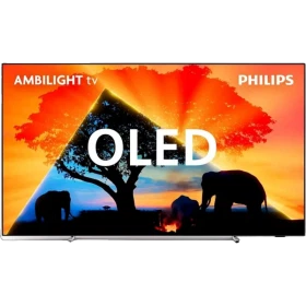 Philips 48OLED759 Ultra HD 4K OLED televizyon ön ekranı, Ambilight aydınlatma temalı sahneyle sergileniyor