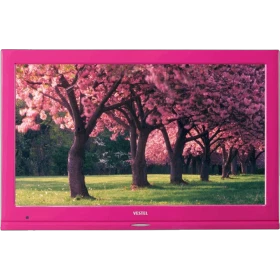 Vestel 22PF5021P Full HD LED televizyon, pembe çerçevesi ve ağaç manzarası gösteren ekranıyla