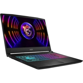 MSI Katana 15 B13VGK-1610TR siyah oyuncu laptop, RGB aydınlatmalı klavye ve neon ekran tasarımı