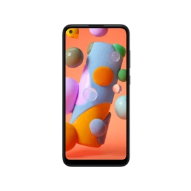 Samsung Galaxy A11 siyah akıllı telefon, ön yüz ekran tasarımıyla vitrin ürün görünümü