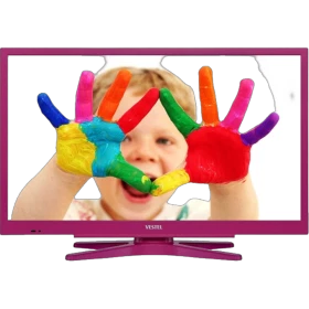 Vestel 22F8500P Full HD LED televizyonun ekranında boyalı elleriyle gülümseyen çocuk görülüyor