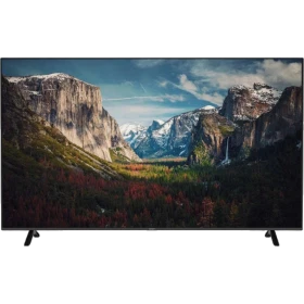 Axen AX55FMN501 Ultra HD 4K LED televizyon, siyah çerçeveli ve dağ manzarası gösteren ekran