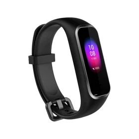 Xiaomi Heyplus 1S siyah akıllı bileklik, renkli ekranı ve ayarlanabilir silikon kayışıyla önden görünüm