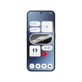 Beyaz Nothing Phone 2a akıllı telefon, ince çerçeveli ekranı ve sade ana ekran arayüzüyle önden görünüm