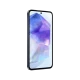 Siyah Samsung Galaxy A55 akıllı telefonun önden görünümü, ince çerçeveli ekran ve delikli ön kamera detaylı