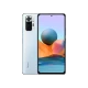 Xiaomi Redmi Note 10 Pro mavi akıllı telefon, ön ekran ve arka çoklu kamera modülüyle birlikte gösteriliyor