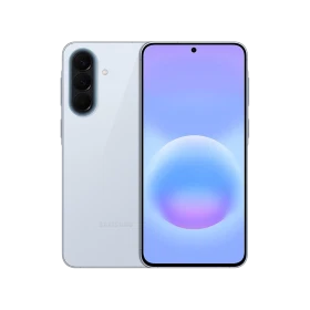 Samsung Galaxy A57 5G akıllı telefon, Buz Mavisi renk, önden ekran ve arkadan üçlü kamera tasarımı