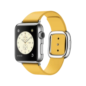 Apple Watch 38 mm gümüş paslanmaz çelik kasa ve sarı Marigold kayışlı akıllı saat