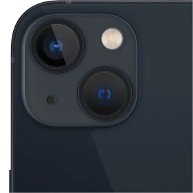 Siyah Apple iPhone 13 Mini akıllı telefonun arka kamera modülüne yakın plan görünüm