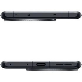 Gri OnePlus 12R akıllı telefonun üst ve alt kenar detayları, USB-C girişi, hoparlör ve mikrofon açıklıkları