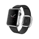 Apple Watch 38 mm gümüş paslanmaz çelik kasalı, modern tokalı siyah kayışlı akıllı saat
