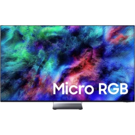 Samsung 65R95H Ultra HD 4K LED televizyon, Micro RGB ekran teknolojili vitrin görünümü, genel siyah tasarım