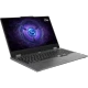 Gri Lenovo LOQ 15IRX10 83JE00EBTR oyuncu laptop, açık ekranda önden çapraz açıyla görünümü
