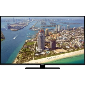 Grundig Miami 55 VLX 9670 BP Ultra HD 4K LED televizyon, şehir ve sahil manzarasını gösteren geniş ekran
