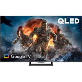 TCL 55C735 Ultra HD 4K LED TV ekranında QLED ve Google TV logosu, genel renkli televizyon