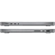 Apple MacBook Pro 14 inç MKGQ3TU/A gri laptop, yan profilde bağlantı noktaları ve ince kasasıyla görünümü