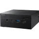 Asus Mini PC PN30 siyah masaüstü bilgisayar, kompakt kasa ve ön panel bağlantı noktalarıyla önden görünüm