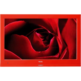 Vestel 22FA5100K Full HD LED televizyon, kırmızı çerçevesi ve ekranda kırmızı gül görüntüsüyle