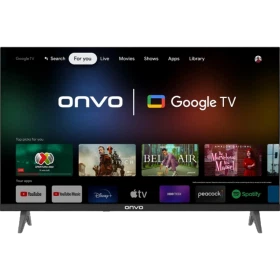Onvo 32OVF9000H HD Ready LED televizyon, siyah çerçeveli ekranında Google TV arayüzüyle duruyor
