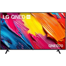 LG 75QNED70A6A Ultra HD 4K QNED televizyon; çok renkli ekran tasarımı ve şık siyah kasa