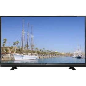Arçelik A42 LB 8477 Full HD LED televizyon, marinada yelkenli tekneleri gösteren siyah ekranlı TV