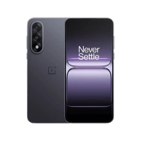 Gri renkli OnePlus Nord 5 akıllı telefonun ön ekranı ve üçlü arka kamera tasarımı, ana ürün görünümü