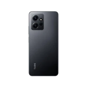 Xiaomi Redmi Note 12 siyah akıllı telefonun arka yüzü, çift kamera modülü ve LED flaş detayıyla