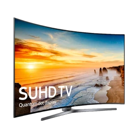 Samsung 65KS9800 Ultra HD 4K LED televizyon, gün batımı manzaralı ekran ve ince siyah tasarım