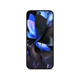 Siyah Google Pixel 9 Pro XL akıllı telefonun ön yüzü, renkli ekranı ve ince çerçevesiyle görüntüleniyor