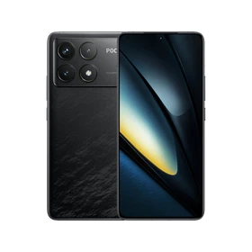 Siyah Poco F6 Pro akıllı telefon, önden ekran ve arkada dörtlü kamera modülüyle ana ürün görünümü