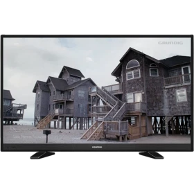 Grundig G40L 5531 4B Full HD LED televizyon, siyah çerçeveli ekranında sahil evleri görüntüsüyle.