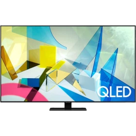 Samsung 65Q80T Ultra HD 4K QLED televizyon ekranında renkli geometrik QLED görseli görünüyor