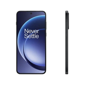 Siyah OnePlus 15r akıllı telefonun önden ekranı ve ince yan profili, düz çerçeve tasarımıyla gösteriliyor