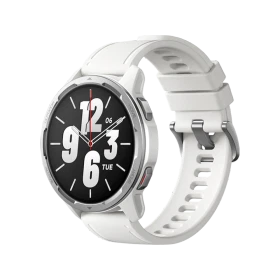 Xiaomi Watch S1 Active beyaz akıllı saat, yuvarlak siyah ekranı ve ayarlanabilir silikon kordonuyla