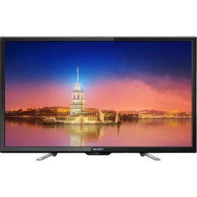 Axen 48 inç LED Full HD televizyon, siyah çerçevesi ve Kız Kulesi manzarasıyla önden görünür